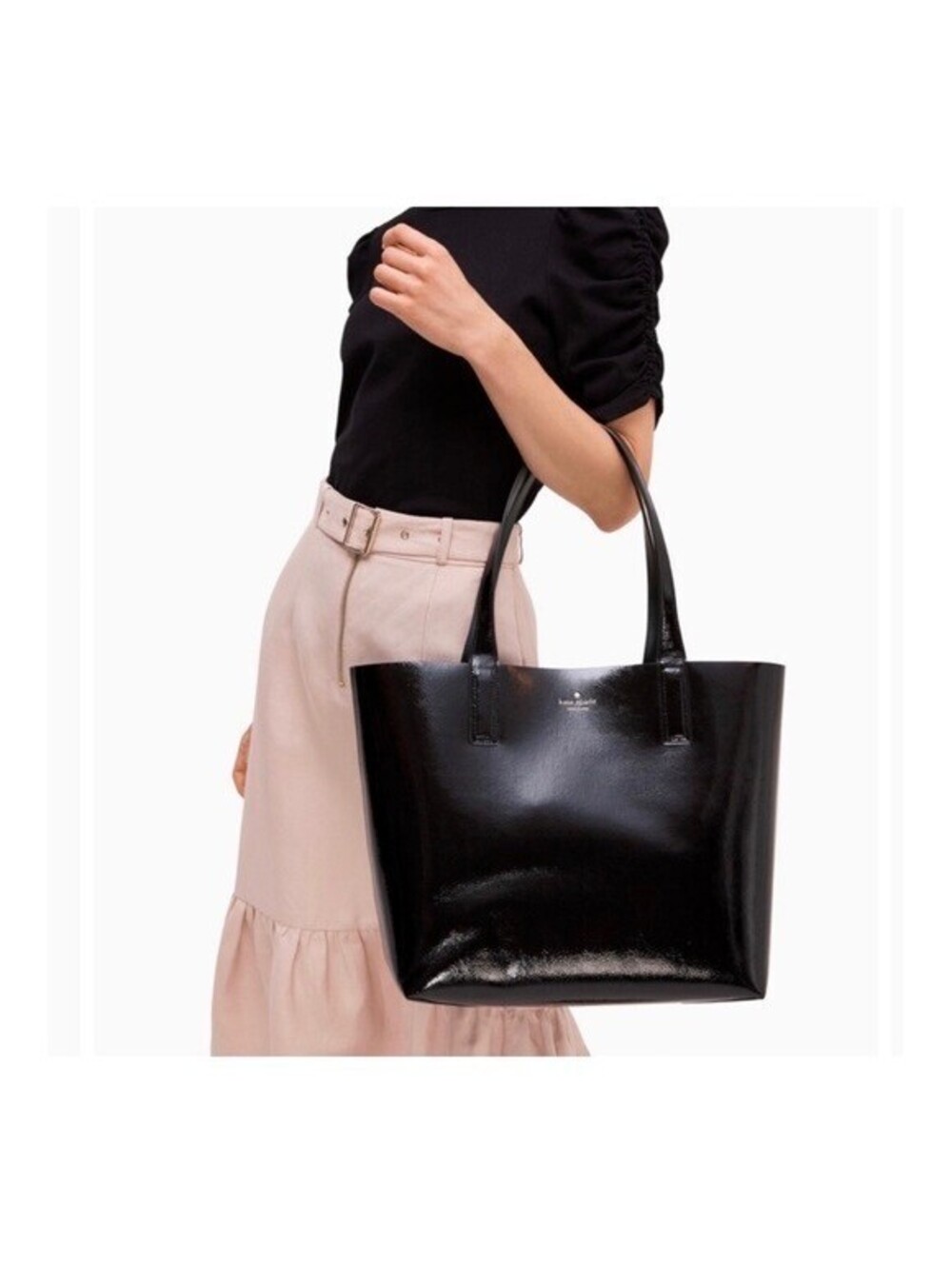 Kate Spade Reversible Tote Bag Black & White Stripe Leather